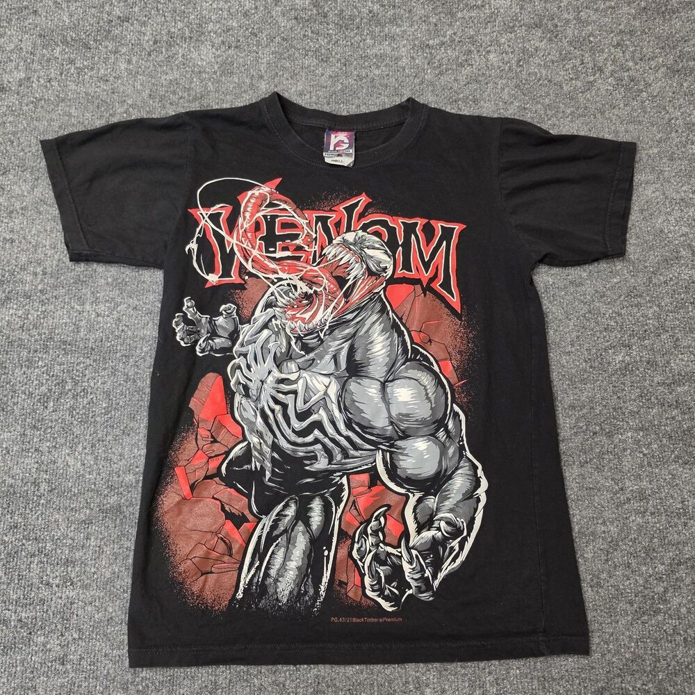 PG Black Timber x Marvel Venom Premium T-Shirt Kids Sz S Black Graphic S/S Tee